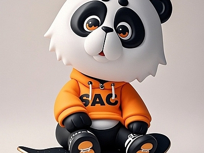 现代雕塑 滑板熊猫雕塑 动物雕塑 手办 美陈 景观小品