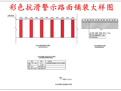 给排水节点详图 彩色抗滑路面铺装 彩色抗滑警示路面 施工图