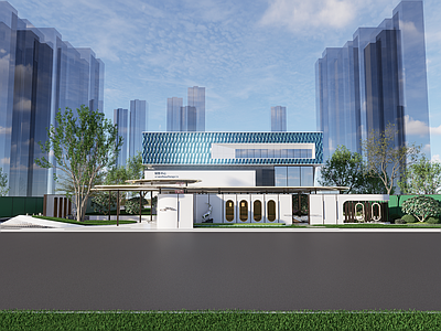 现代其他景观小建筑 现代销售中心 售楼中心 售楼部 异形连廊 水景雕塑