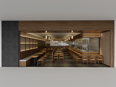 新中式现代快餐店 面饺类快餐店暗色 小吃快餐店明档