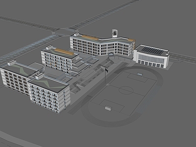 简约学校建筑 教学楼学校 学校操场