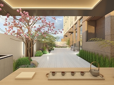 现代新中式别墅庭院 庭院花园景观 现代新中式 办公景观 产业园花园景观