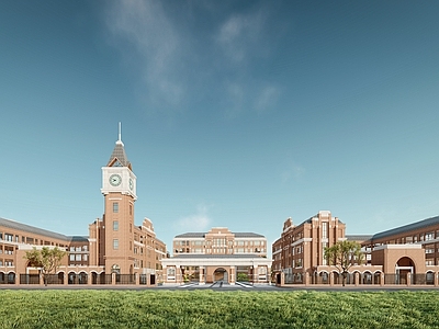 欧式学校建筑 学校操场 教学楼学校