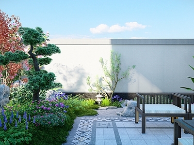 新中式中式别墅庭院 庭院花园