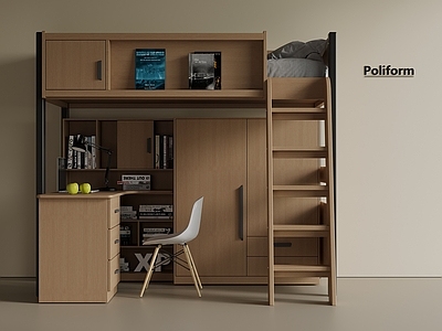 现代新中式上下床 双层床 实木床 上床下桌床