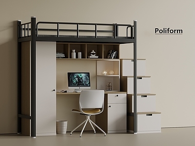 轻奢意式上下床 双层床 实木床 上床下桌床 布艺床