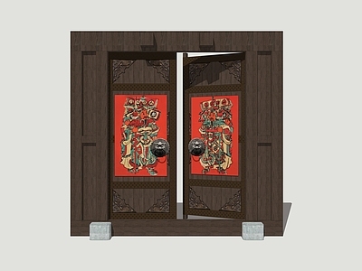 中式庭院门 庭院木门 入户门 门神 木门 古建大门