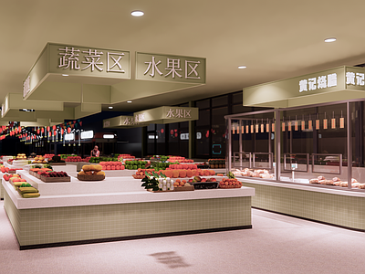 现代简约小公建 农贸市场 集市 停车场
