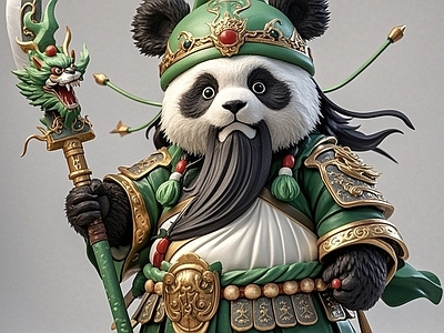 现代中式雕塑 熊猫关羽IP雕塑 景观小品 手办 商业美陈