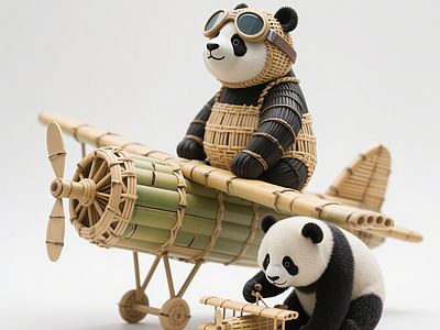 现代雕塑 竹编飞机熊猫雕塑 景观小品 商业美陈 手办