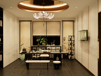 新中式现代中餐厅 新中式茶楼 新中式餐饮包厢 新中式茶室 新中式会所茶台 新中式景观