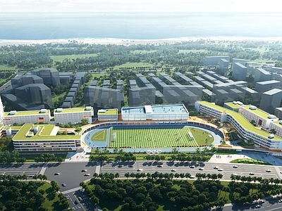 现代简约高中 学校建筑 教学楼学校 校园规划 体育馆 宿舍楼