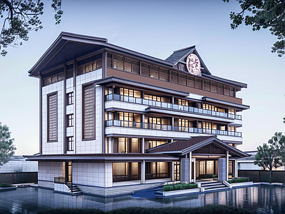 新中式中式酒店建筑 山地酒店建筑 新中式酒店