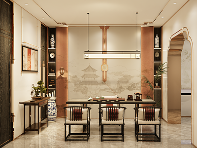新中式轻奢中餐厅 新中式餐饮包厢 新中式茶楼包厢 新中式会所包厢 新中式背景 新中式轻奢包厢