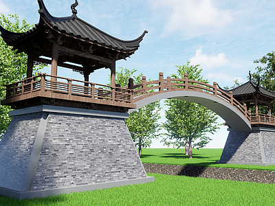 中式古建筑 古建筑 塔桥 城门