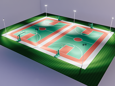 现代工业篮球场 户外篮球场 灯光球场 标准篮球场地 8m高杆灯 广场灯