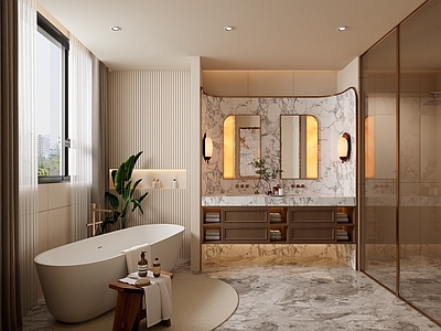 现代轻奢酒店卫生间 酒店卫生间 现代卫生间 浴缸
