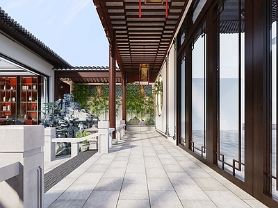 新中式庭院 乡村庭院 别墅庭院 新中式庭院