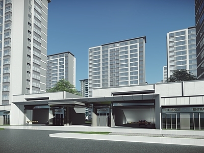 现代小区建筑 小区出入口 小区大门 社区大门