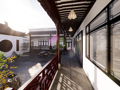 新中式中式古建筑 新中式庭院 新中式长廊轩顶 茶壶档 新中式四合院 古建筑门头