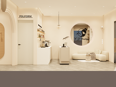 奶油现代美容院 奶油风美容院大厅 现代美容院 中古风美容院 美容院前台背景