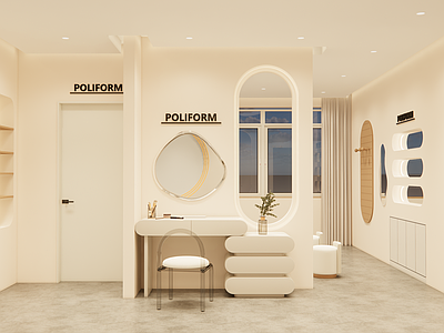 奶油现代美容院 美容院大厅 奶油风美容院 中古风美容院 现代美容院 美甲美妆店