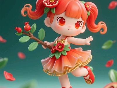 现代雕塑 石榴花小女孩 仙子精灵手办 景观小品 商业美陈 桌摆玩具