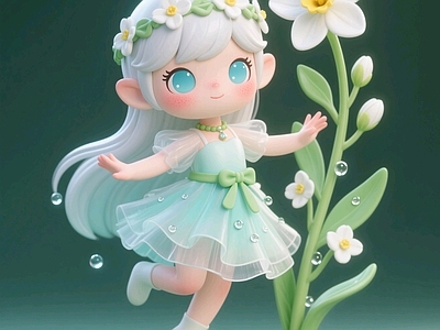 现代雕塑 水仙花ip小女孩 精灵仙子手办 植物商业美陈 桌摆玩具 景观小品