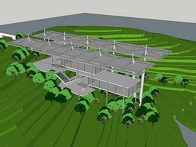 现代展览馆建筑 山地展览馆 山地景观建筑 山地构筑物
