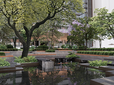 现代广场景观 商业广场 街角广场公园 广场下沉中心水景 现代城市街头公园