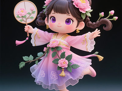 现代雕塑 牡丹小女孩ip 精灵仙子手办 商业美陈 地产景观小品 桌摆装饰品