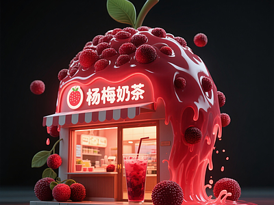 现代奶茶店 杨梅奶茶店 快闪店 商业美陈