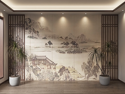 背景墙 山水画背景墙 禅意硬包 新中式背景墙硬包 装饰山水画墙 山水画护墙板