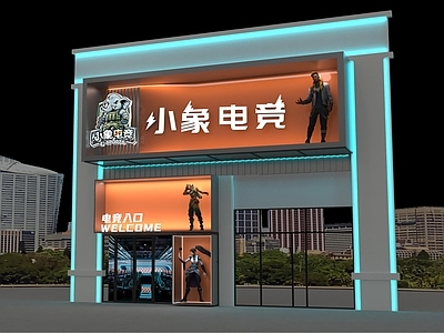 现代极简电竞房 电竞馆门头 游戏人物建模