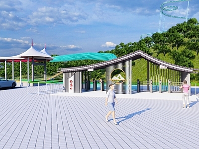 现代极简游客中心 玻璃水滑道 下站码头 漂流