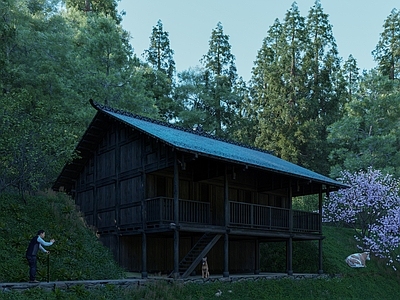 复古原木风格建筑 广西壮族 干栏式民居