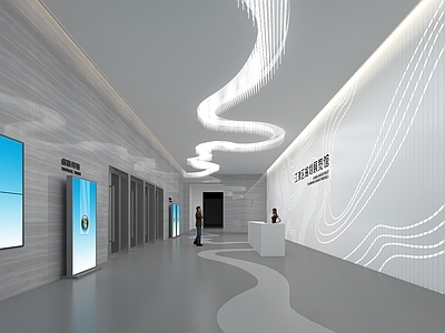现代简约其他展厅 展览馆接待大厅 城市规划展览馆 大厅空间造型 触摸查询导览屏 科技企业智慧展厅