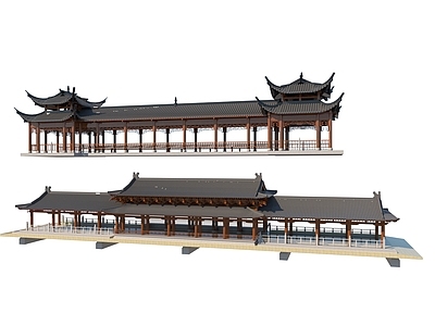 新中式景观桥 中式廊桥 景观亭 木桥