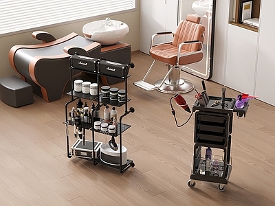 理发器材 理发器材 理发椅 洗头床 镜子 理发店储物柜