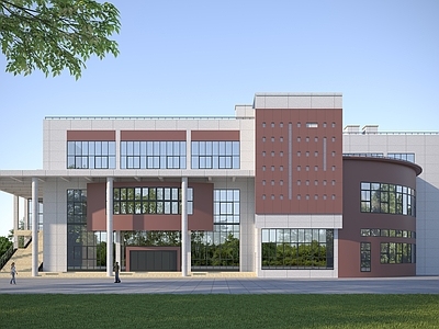 现代极简图书馆 学校 外立面 景观 办公楼 食堂