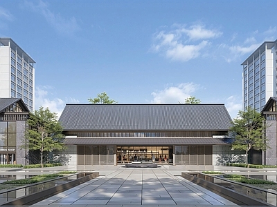 新中式现代售楼处建筑 新中式入口大门 会所入口 售楼部 沿街商业