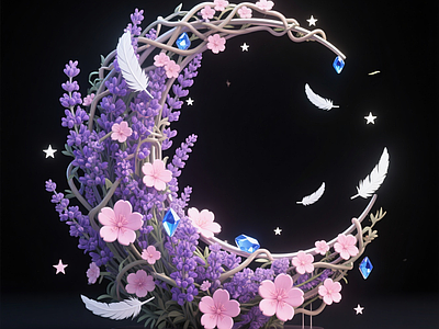 现代艺术装置 薰衣草樱花装置 月亮造型 雕塑小品 商业美陈 装饰品