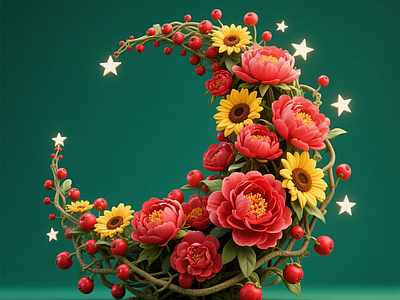 现代艺术装置 红花月亮装置 雕塑小品 商业美陈 月亮造型 花雕塑