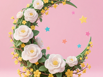 现代艺术装置 栀子花桂花雕塑 景观小品 商业美陈 花雕塑 月亮造型