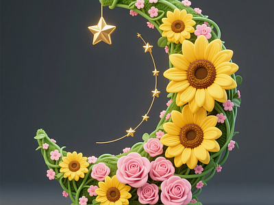 现代艺术装置 向日葵玫瑰装置 雕塑小品 商业美陈 花雕塑 月亮造型
