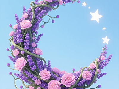 现代艺术装置 薰衣草玫瑰装置 雕塑小品 商业美陈 花雕塑 月亮造型