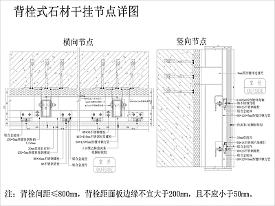 墙面节点 石材背栓干挂节点 施工图