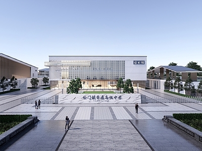 现代中式学校建筑 学校操场 教学楼学校