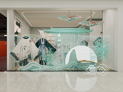 中式新中式服装展台 古风橱窗 古装店 汉服店 汉服橱窗 商场店橱窗