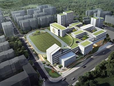 现代简约学校建筑 学校操场 校园设计 教学楼设计